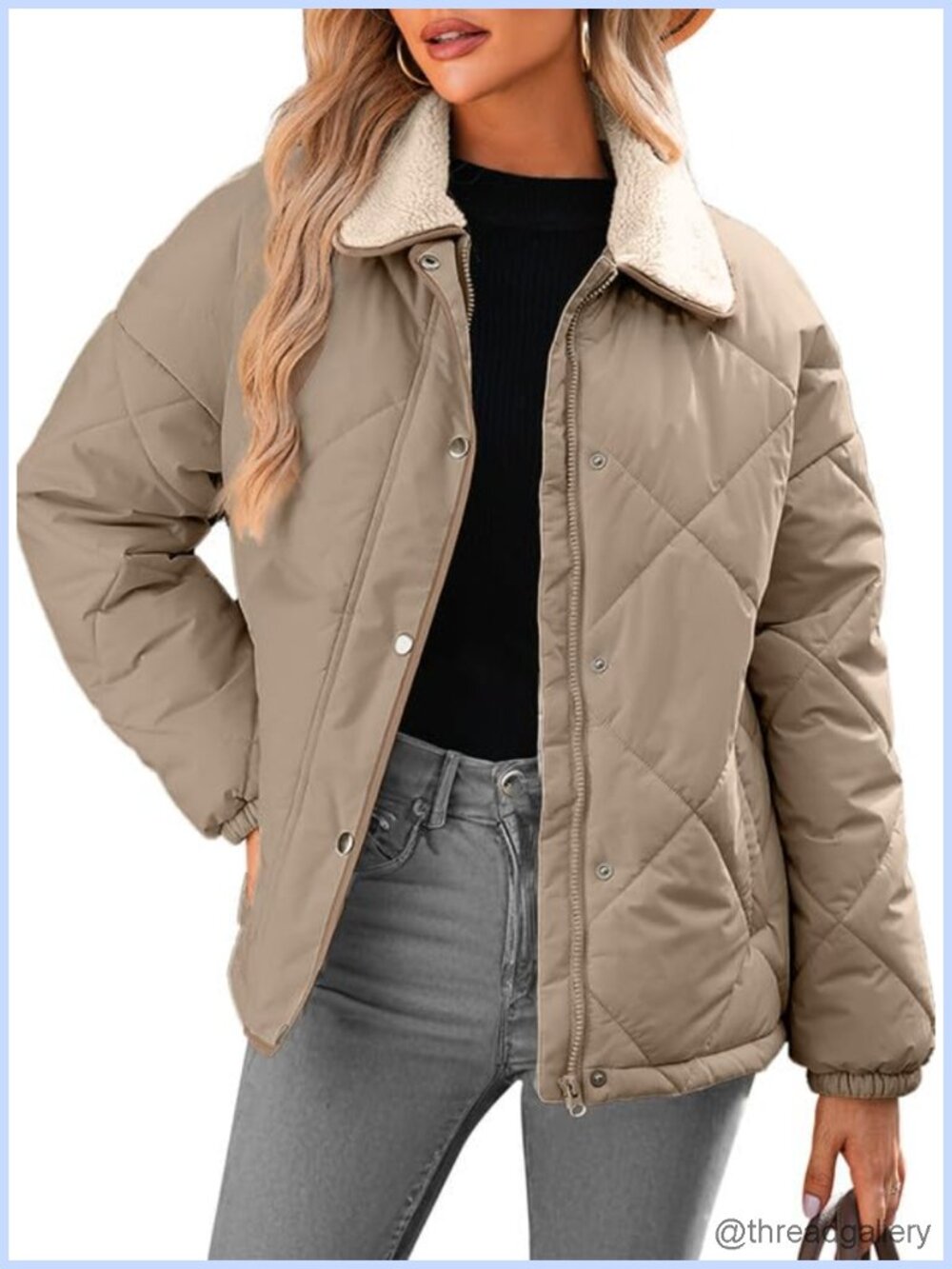 Women's Quilted Puffer Jacket Long Sleeve Snap Front Padded Winter Coat